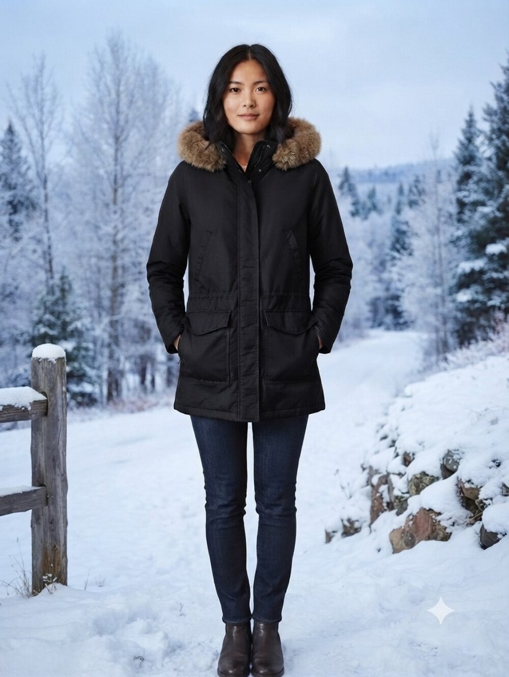 Levi's Women's Sherpa Lined Hooded Utility Parka Jacket With Black Faux Fur